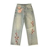 RELAXED FIT EMBROIDERED DENIM - CHERRY BLOSSOM