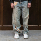RELAXED FIT EMBROIDERED DENIM - CHERRY BLOSSOM