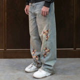 RELAXED FIT EMBROIDERED DENIM - CHERRY BLOSSOM