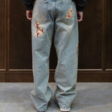 RELAXED FIT EMBROIDERED DENIM - CHERRY BLOSSOM