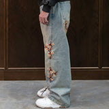 RELAXED FIT EMBROIDERED DENIM - CHERRY BLOSSOM