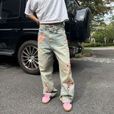 RELAXED FIT EMBROIDERED DENIM - CHERRY BLOSSOM