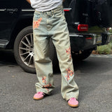 RELAXED FIT EMBROIDERED DENIM - CHERRY BLOSSOM