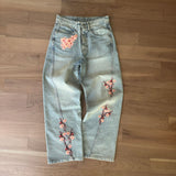 RELAXED FIT EMBROIDERED DENIM - CHERRY BLOSSOM