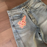RELAXED FIT EMBROIDERED DENIM - CHERRY BLOSSOM