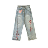 RELAXED FIT EMBROIDERED DENIM - CHERRY BLOSSOM