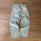 RELAXED FIT EMBROIDERED DENIM - CHERRY BLOSSOM