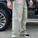 RELAXED FIT EMBROIDERED DENIM - CHERRY BLOSSOM