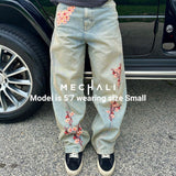 RELAXED FIT EMBROIDERED DENIM - CHERRY BLOSSOM