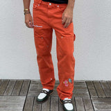 EMBROIDERED CARPENTER DENIM - BURNT ORANGE