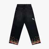 RELAXED FIT FLORAL EMBROIDERED DENIM