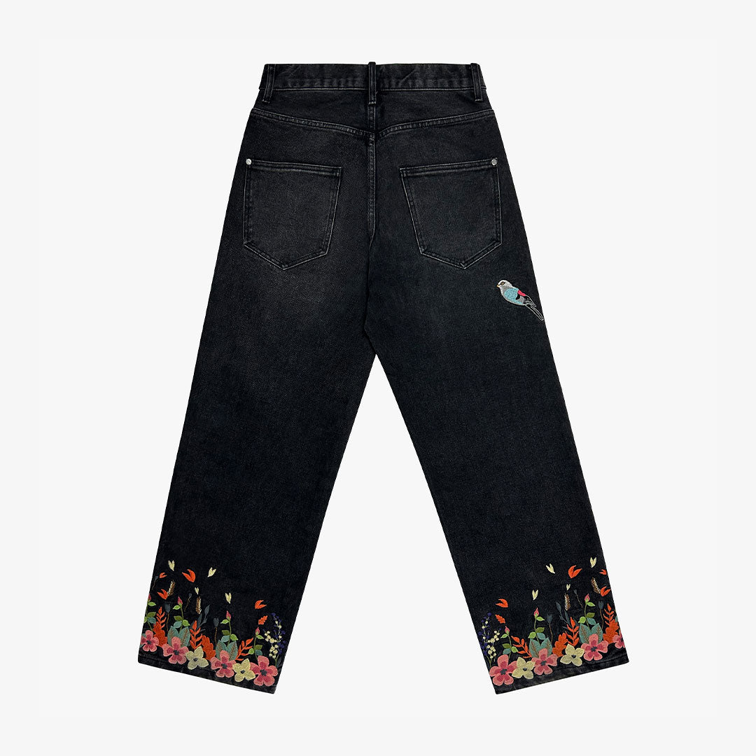 RELAXED FIT FLORAL EMBROIDERED DENIM – MECHALI