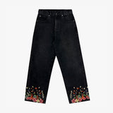 RELAXED FIT FLORAL EMBROIDERED DENIM